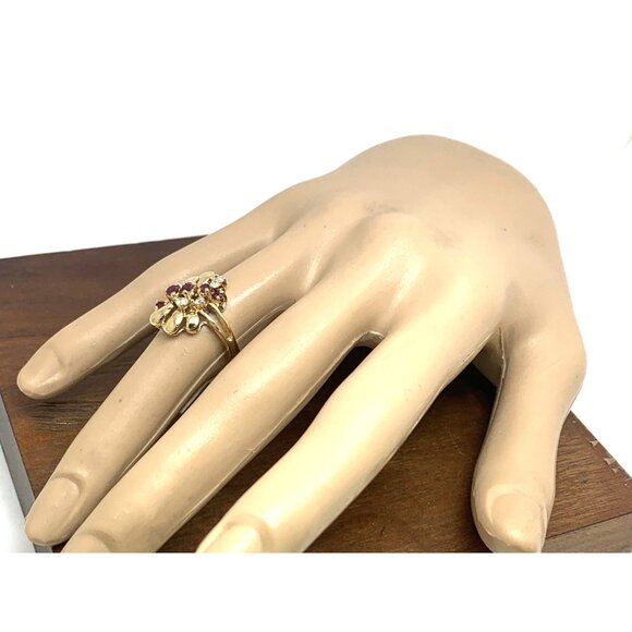 Red Gemstone Cocktail Ring 14k Yellow Gold Estate Jewelry Women's Size 7 - Picture 14 of 14